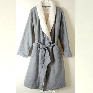 Blue and Cream Women's Sherpa Fleece Robe
